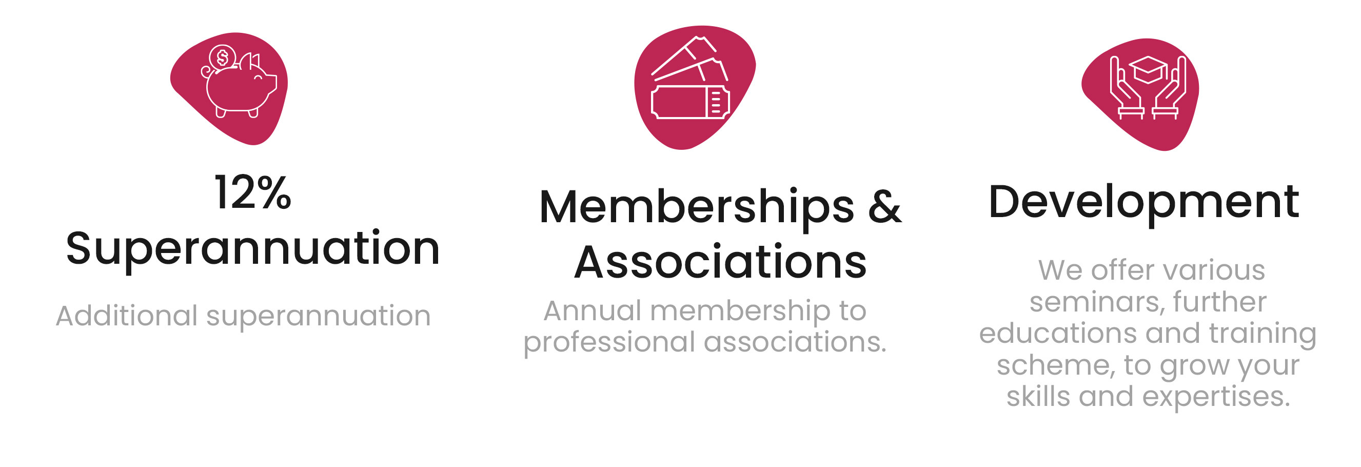Superannuation, annual memberships & associations, seminars & training